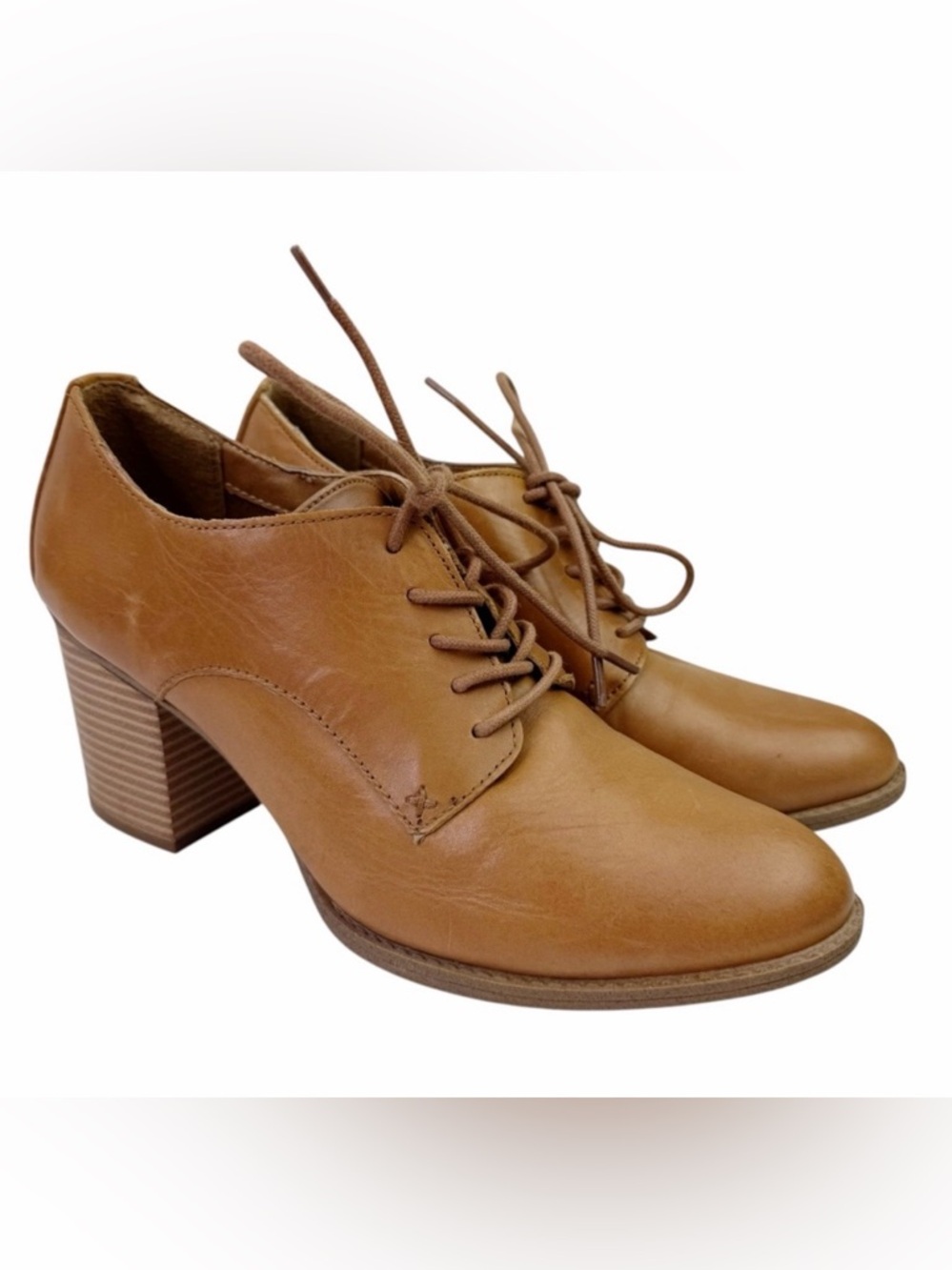 Eurosoft by Sofft Leather Oxford Shoes Lace Up Heels Tan Brown Women’s Size 9